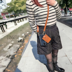 【全機種対応】puレザー カードケース+ショルダーストラップ付き スマホケース スマホショルダーカバー 長さ調節 刻印 16枚目の画像