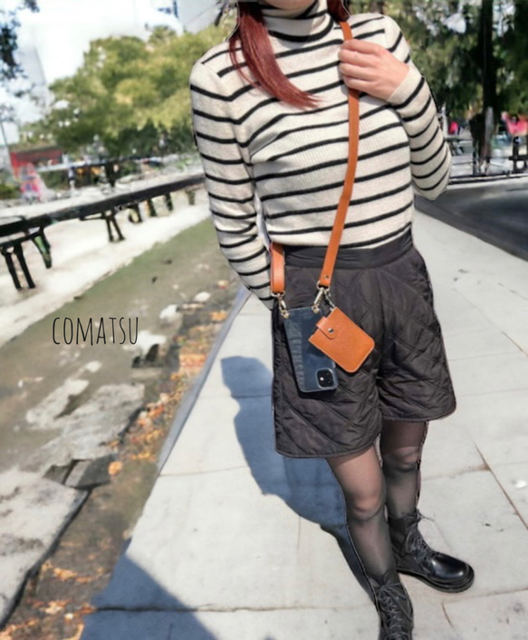 【全機種対応】puレザー カードケース+ショルダーストラップ付き スマホケース スマホショルダーカバー 長さ調節 刻印 16枚目の画像