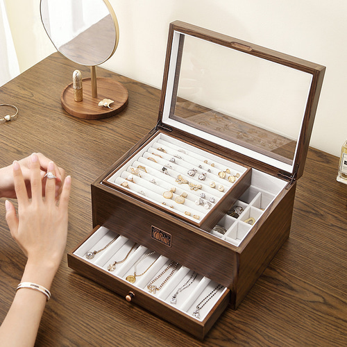 木製アクセサリー収納 ジュエリーボックス 二段 ヴィンテージ小物収納