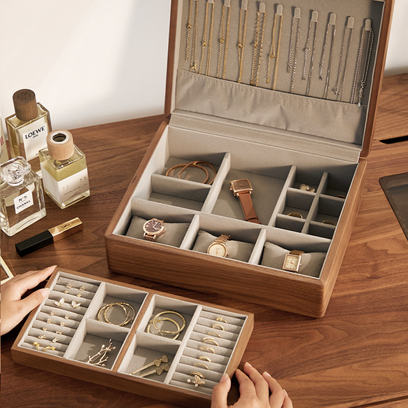 女性のためのジュエリーボックス　木製のアクセサリー収納box　指輪置き　大容量ケース 8枚目の画像