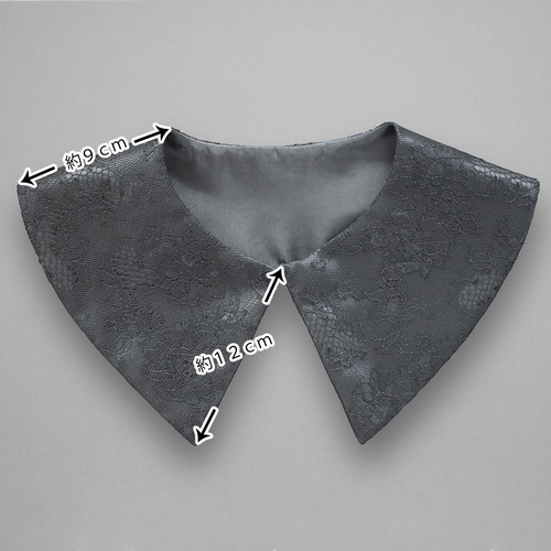 サテンレース つけ襟 フラットカラー 角襟 ホック 大きめ