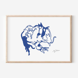 マティスをオマージュ、かわいい猫たちのダンス、ポスター、北欧