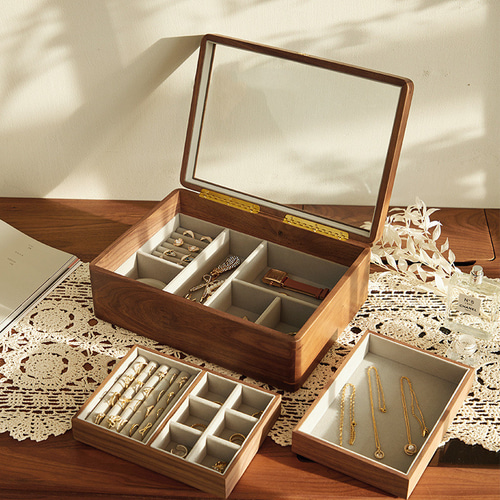 中が見えるジュエリーボックス アクセサリー展示 ウォールナット材