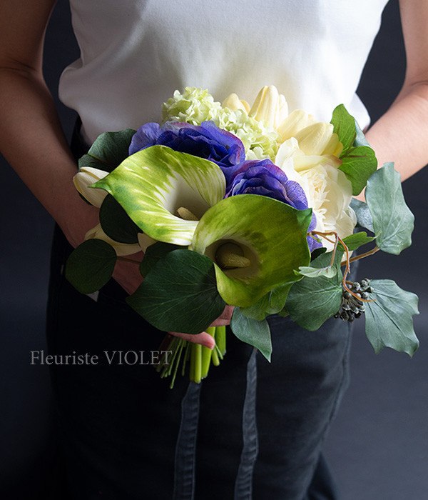【ウェディングブーケ】  アネモネとグリーンカラーのフレッシュなアートフラワーウェディングブーケ　結婚式　海外挙式　造花 20,306円