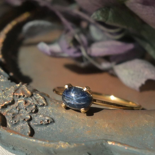 9月誕生日 14KGF】スターサファイア オーバルカボションプチリング  