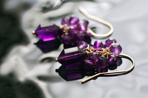 yamabudo : Amethyst（earring） 深い紫の耳飾り 4枚目の画像