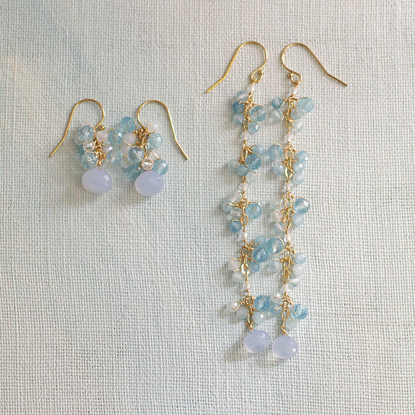 yamabudo : fogblue long（earring） ブルーカルセドニー,アクアマリン 8枚目の画像