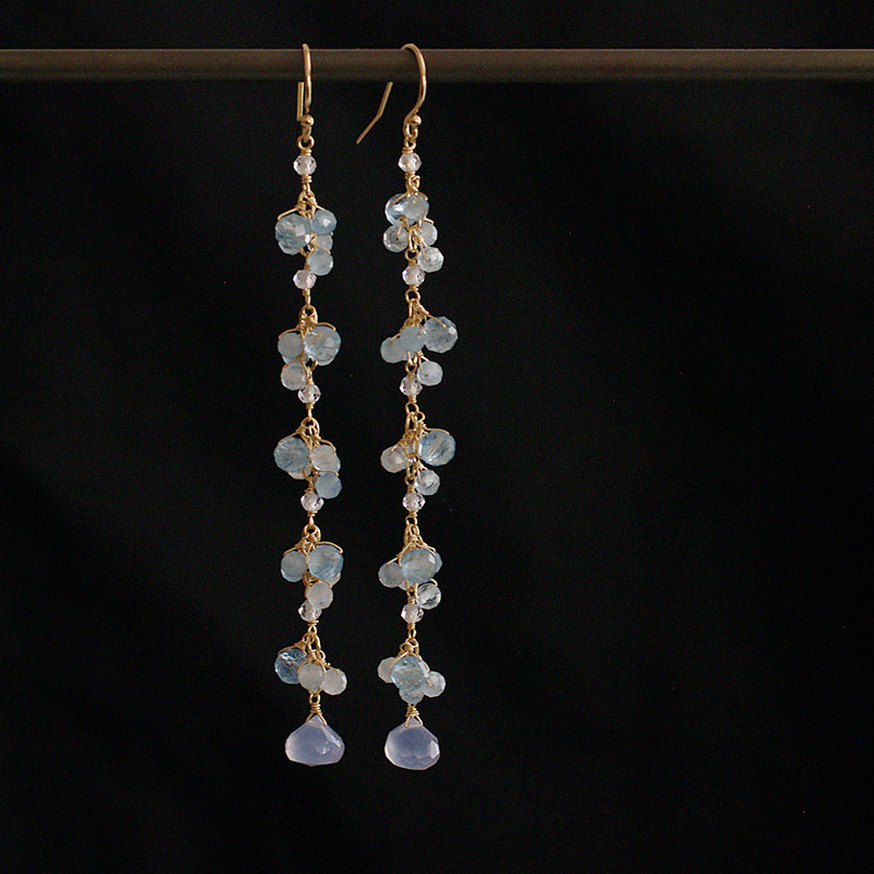yamabudo : fogblue long（earring） ブルーカルセドニー,アクアマリン