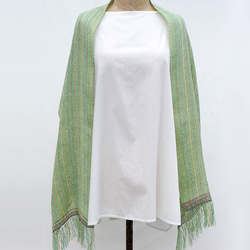 リネンの手織りストール　ミントグリーンストライプⅣ 4枚目の画像