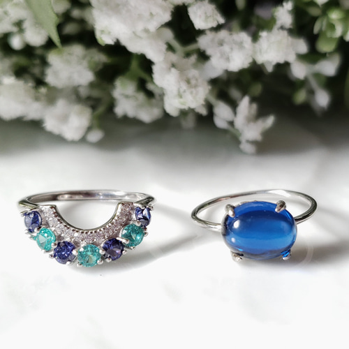 Creema福袋2024 人工サファイアセット パライバトルマリンリング 3mm  