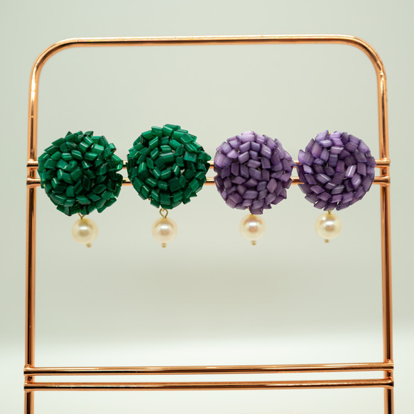 ヴィンテージのアコヤパール（本真珠）＆ビーズ使用！サージカルステンレスの蝶バネイヤリング 3枚目の画像