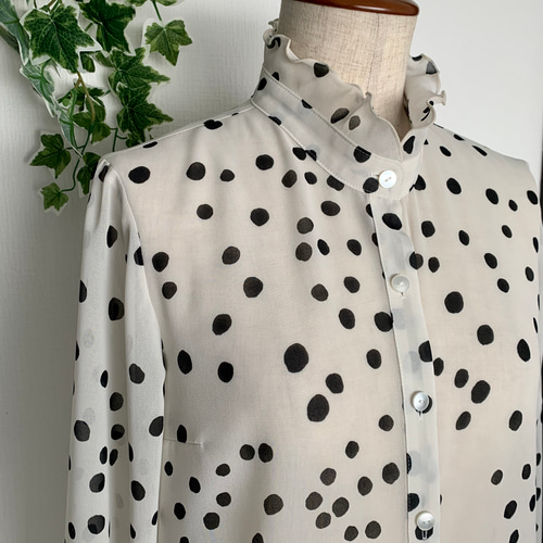 スタンドフリルブラウス ドットブラウス 春服 入園式 入学式 ブラウス