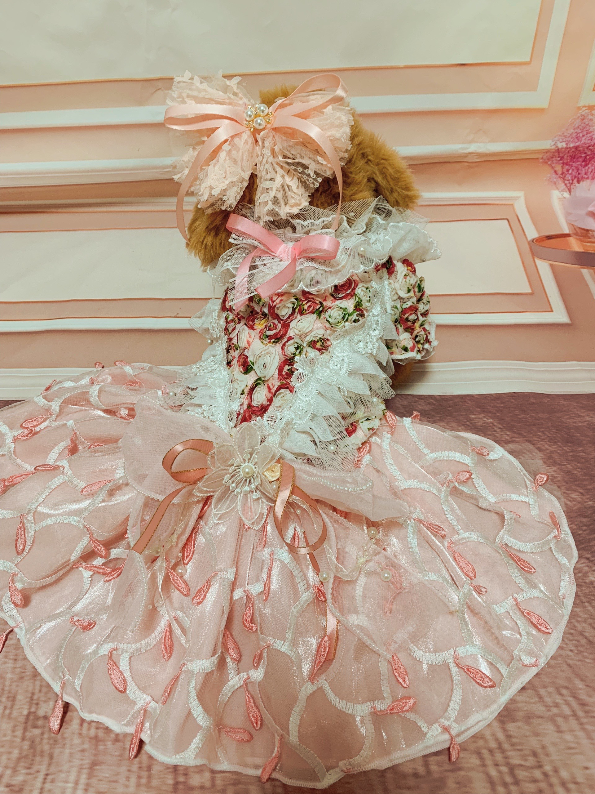 犬猫うさちゃん服　限定1着　～春ワンピース～フェアリーピンク