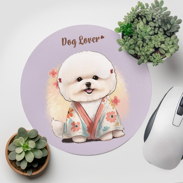 【 晴れ着姿の ビションフリーゼ  】パステルカラー マウスパッド　犬　ペット　うちの子　プレゼント　ギフト 2枚目の画像