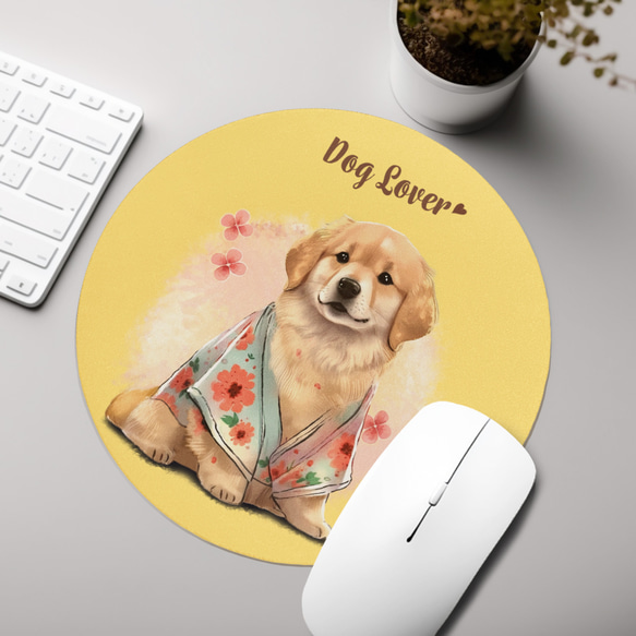 【 晴れ着姿の ゴールデンレトリバー 】 パステルカラー マウスパッド　犬　ペット　うちの子　プレゼント　ギフト 3枚目の画像