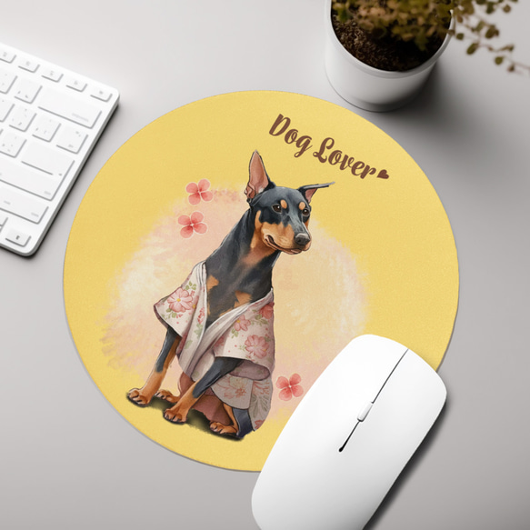 【 晴れ着姿の ドーベルマン 】 パステルカラー マウスパッド　犬　ペット　うちの子　プレゼント　ギフト 3枚目の画像