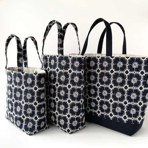 ハンドメイド トートバッグ ミナペルホネン ネイビー+アップリケ