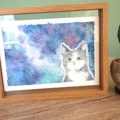 60万円です。宇宙猫「見つめる」(オリジナルイラスト絵画２L判サイズ) 60万円です。宇宙猫「見つめる」(オリジナルイラスト絵画2L判