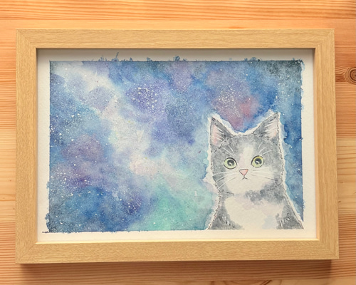 キャンバス　アクリル絵の具　宇宙ねこちゃん キャンバス アクリル絵の具 宇宙ねこちゃん