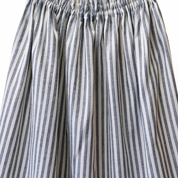 【即納】 播州織 綿麻 ロングスカート（ ストライプ ）リネン 麻 紺 ネイビー 7枚目の画像