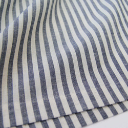 播州織 綿麻 ギャザースカート（ストライプ）リネン 麻 ロング マキシ ポケット 紺 ネイビー 4枚目の画像