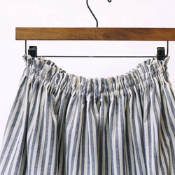 播州織 綿麻 ギャザースカート（ストライプ）リネン 麻 ロング マキシ ポケット 紺 ネイビー 7枚目の画像