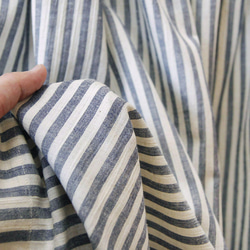 播州織 綿麻 ギャザースカート（ストライプ）リネン 麻 ロング マキシ ポケット 紺 ネイビー 8枚目の画像