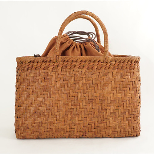 Lサイズ 山葡萄 蔓 かごバック かご 籠 巾着 網代編み 職人の手作り