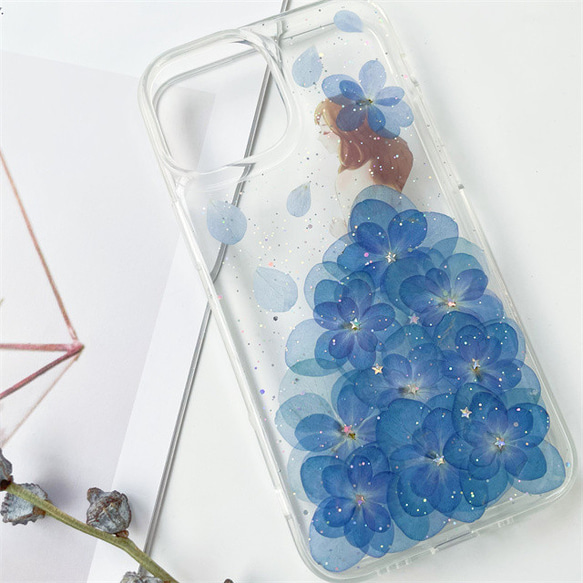紫陽花押し花スマホケース/全機種対応/ iPhone15 iPhone15Pro  