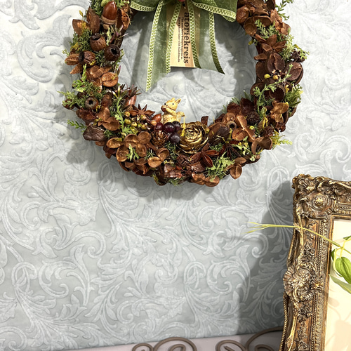 木の実のナチュラルリース 椿 サザンカ クリスマスギフト 木の実リース