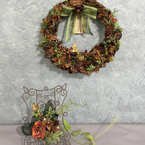 木の実のナチュラルリース 椿 サザンカ クリスマスギフト 木の実リース