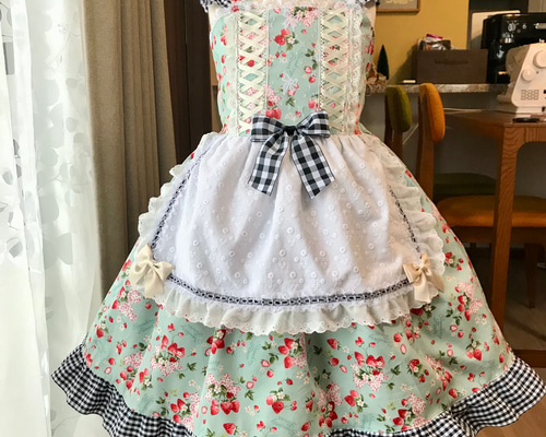 ハンドメイド　エプロンドレス　ワンピース　110cm hb-ss-op2695.jpg