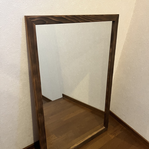 姿見 格子 9枚ミラー 海外風 大型ミラー 日本製】天然焼杉