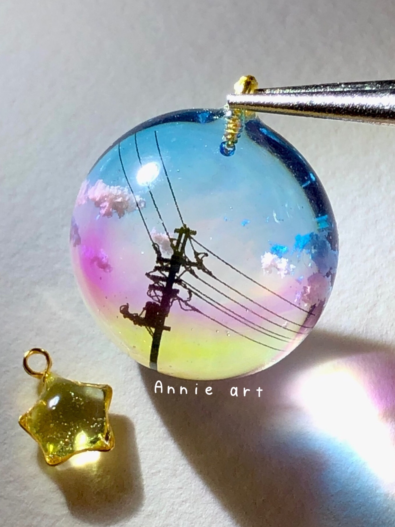 キーホルダー　風景レジン 【銀のしずく】さん　夜明けのビーナスベルト　雲レジン