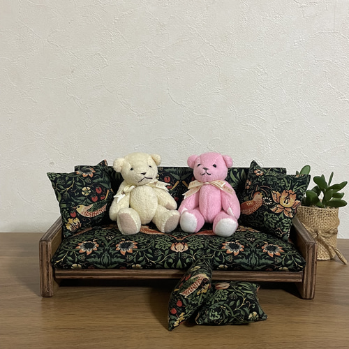 ミニチュアソファーベッド ☆黒系 ウィリアムモリス いちご泥棒 