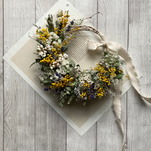 ミモザ　リース　ドライフラワーリース　ミモザユーカリリース　ユーカリ 54e887ea10a2cb45a0d46d5d068134