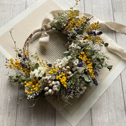 ミモザとラベンダーとユーカリのリース 〜ドライフラワー