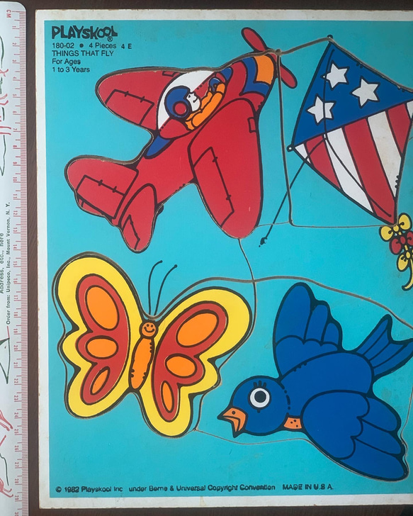 アメリカンビンテージ　THINGS THAT FLY木製パズル1980年代【空を飛ぶ物】 8枚目の画像