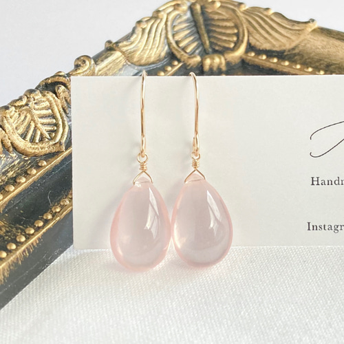 Ｇちゃん ♦︎14kgfローズクォーツランバスカービングピアス/イヤリング Gちゃん ♦︎14kgfローズクォーツランバスカービングピアス