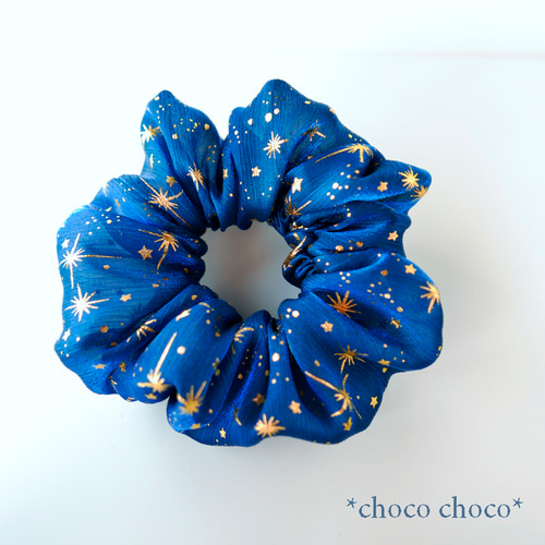 星を散りばめたオーガンジーシュシュ（夜空） シュシュ *choco choco