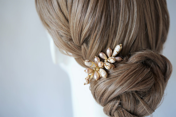 【vintage drop pearl / ヘアコーム（gold)】－お呼ばれヘア＊フォーマル髪飾り－ 4枚目の画像