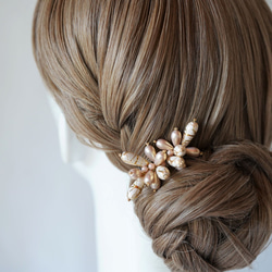 【vintage drop pearl / ヘアコーム（pink)】－お呼ばれヘア＊フォーマル髪飾り－ 4枚目の画像