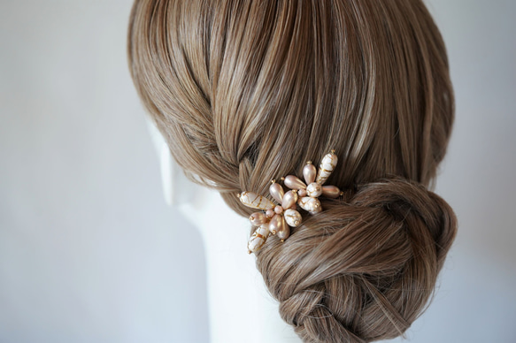 【＊＊七五三・フォーマル髪飾り＊＊】-vintage drop pearl / ヘアコーム（pink)- 4枚目の画像