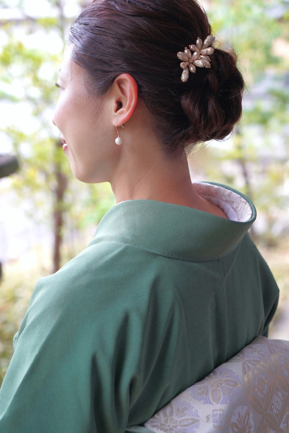 【＊＊七五三・フォーマル髪飾り＊＊】-vintage drop pearl / ヘアコーム（pink)- 5枚目の画像