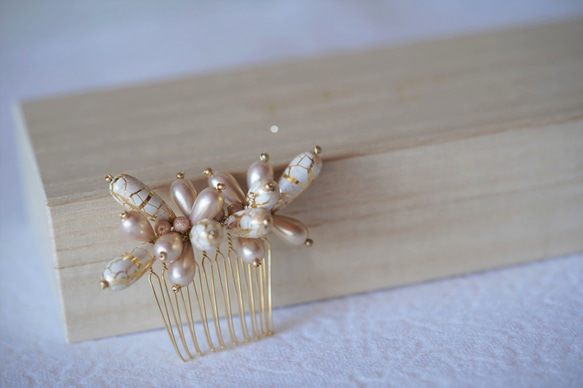 【＊＊七五三・フォーマル髪飾り＊＊】-vintage drop pearl / ヘアコーム（pink)- 2枚目の画像