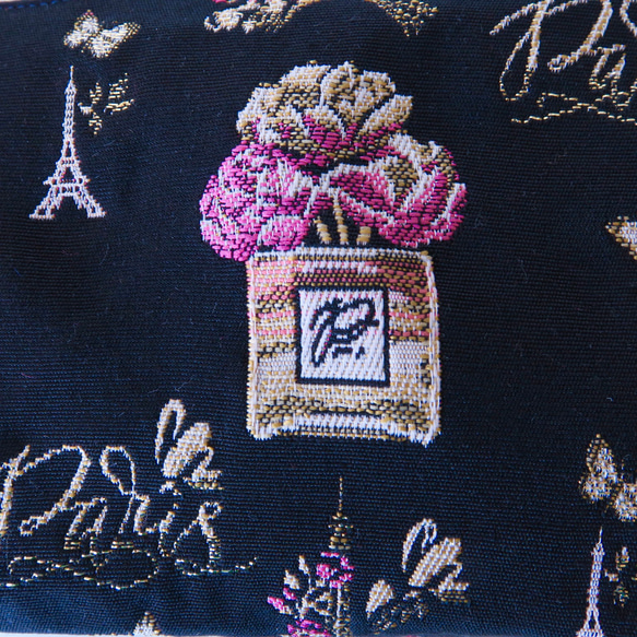 【フランス生地✴︎ジャガード織(parfum)✴︎ブラック✴︎】ポーチL(マチあり)　化粧ポーチ　パスポートケース 5枚目の画像