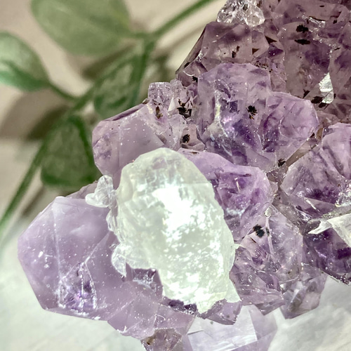 アメジスト&カルサイト⭐︎台座付きミックス鉱石 ゲーサイト内包✨ カルサイト共生 虹入り アメジスト クラスター 原石