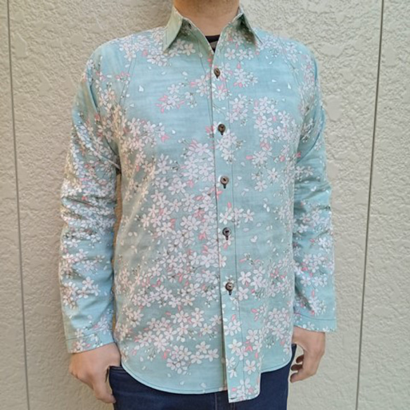 長袖和柄シャツ（桜さくら紋様） シャツ・ブラウス（メンズ） 善