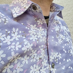 長袖和柄シャツ（桜さくら紋様）薄紫 4枚目の画像