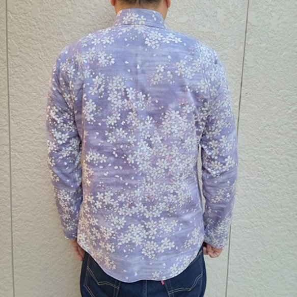 長袖和柄シャツ（桜さくら紋様）薄紫 3枚目の画像